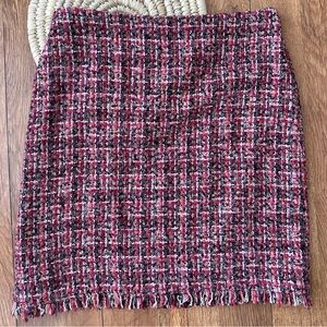 Talbots Multicolored Tweed Knit Pencil Skirt with Fringe Hem
